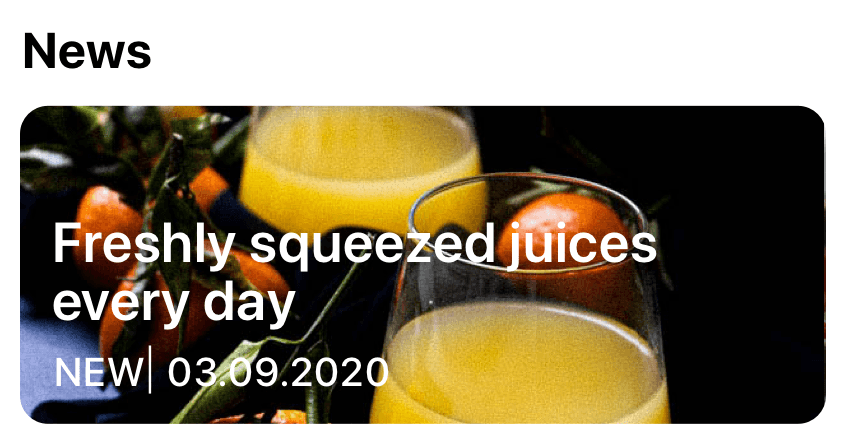 Picture of the news with the following message and date: Daily freshly squeezed juices, New, 03.09.2020